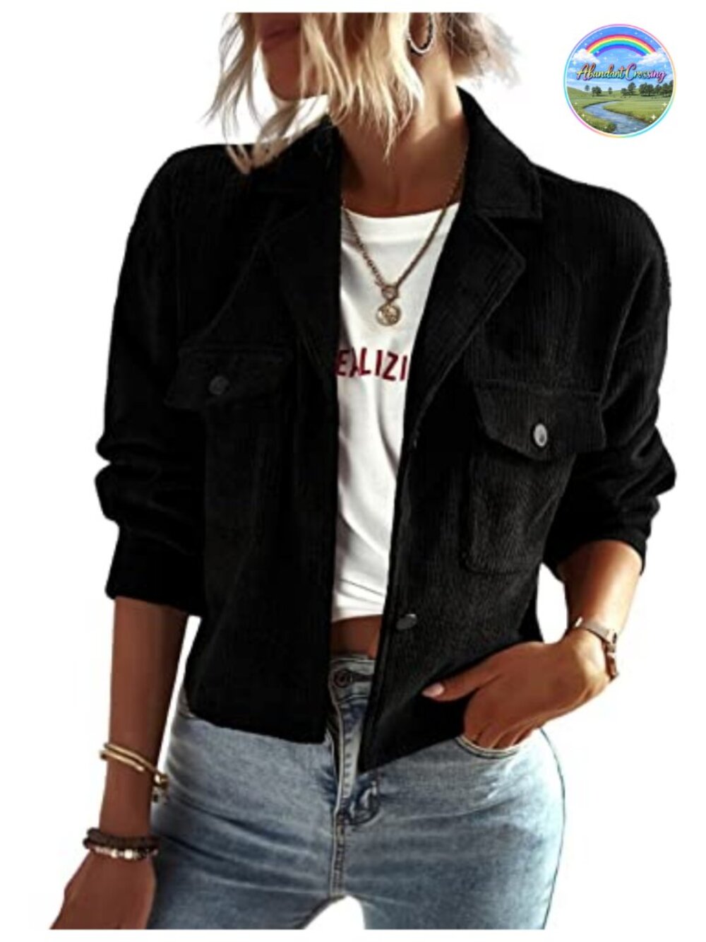 Corduroy Jacket Casual Loose Lightweight Cropped Shacket